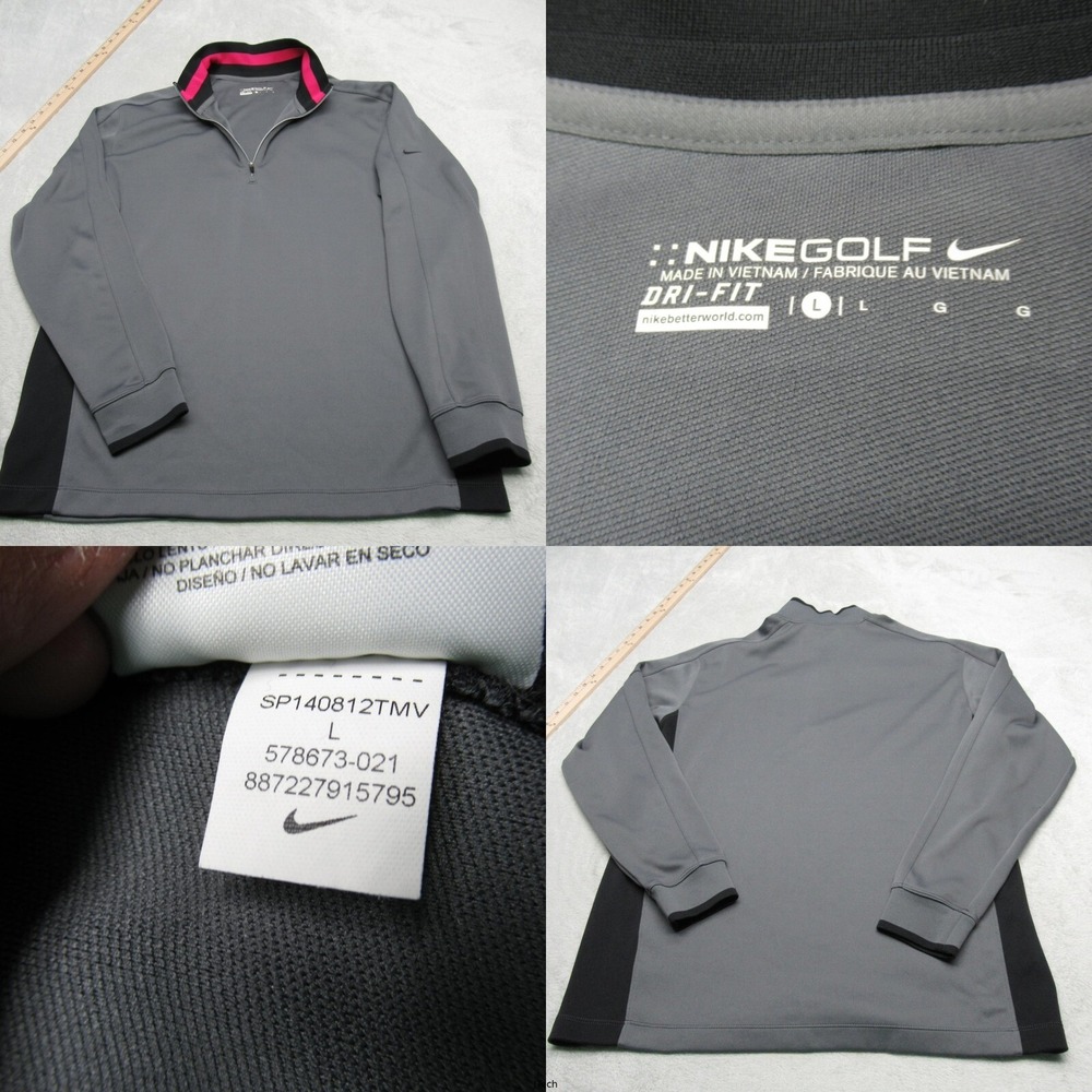 Nike Golf Shirt Men Large Gray Dri-FIT Long Sleeve 1/4 Zip Cover Up Pullover